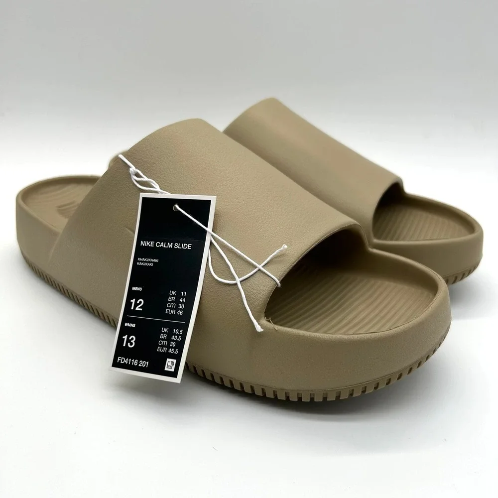 Nike Calm Slide Mens 12 Womens 13 Khaki Tan FD4116-201 Minimalist Foam Sandals